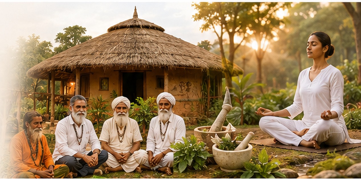 Saints, a traditional healing hut, medicinal herbs and yoga
